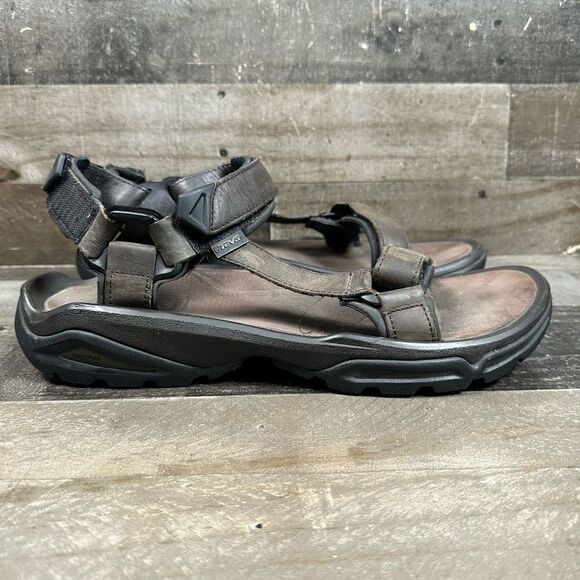 Teva Men’s Size 14 Hiking Sport Sandals Brown Adjustable Hook and Loop Leather - Picture 1 of 7